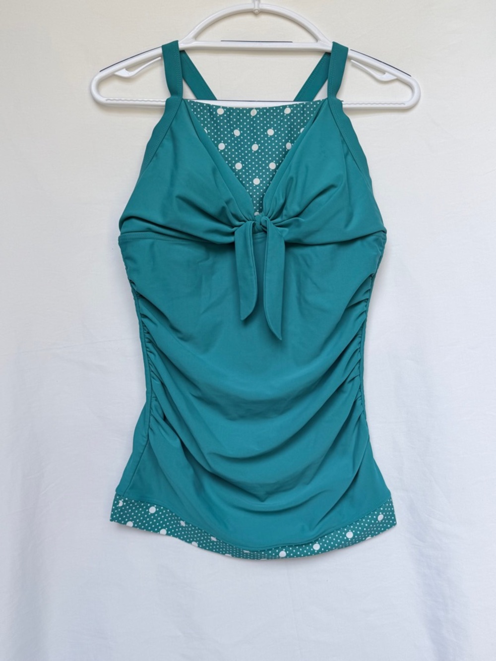Knot-Front Teal Camisole with Polka Dot Trim